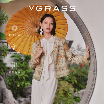 VGRASS多元刺绣花边短外套