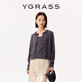 WISH系列 VGRASS秋冬新款 高支羊毛立体珠绣长袖 针织开衫 女