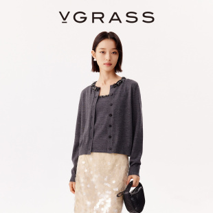针织开衫 高支羊毛立体珠绣长袖 VGRASS秋冬新款 女 WISH系列