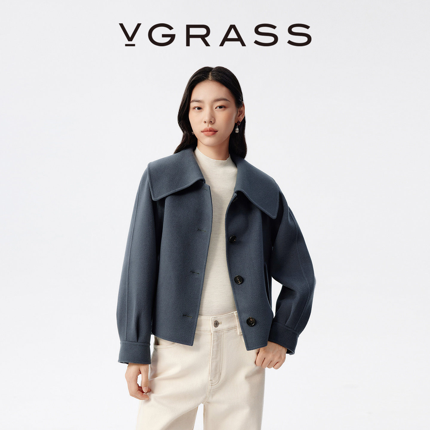 VGRASS25秋冬新款复古大翻领羊毛混纺双面呢短大衣外套女慵懒气质,女装/女士精品,毛呢外套,淘宝优惠券,粉丝福利购,淘宝优惠卷
