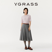 VGRASS秋冬新款 WISH系列 定位褶夹花混色miu系半身裙长半裙
