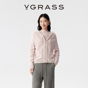 短外套 VGRASS25秋冬精纺羊毛混纺舒适连帽针织开衫 WISH系列