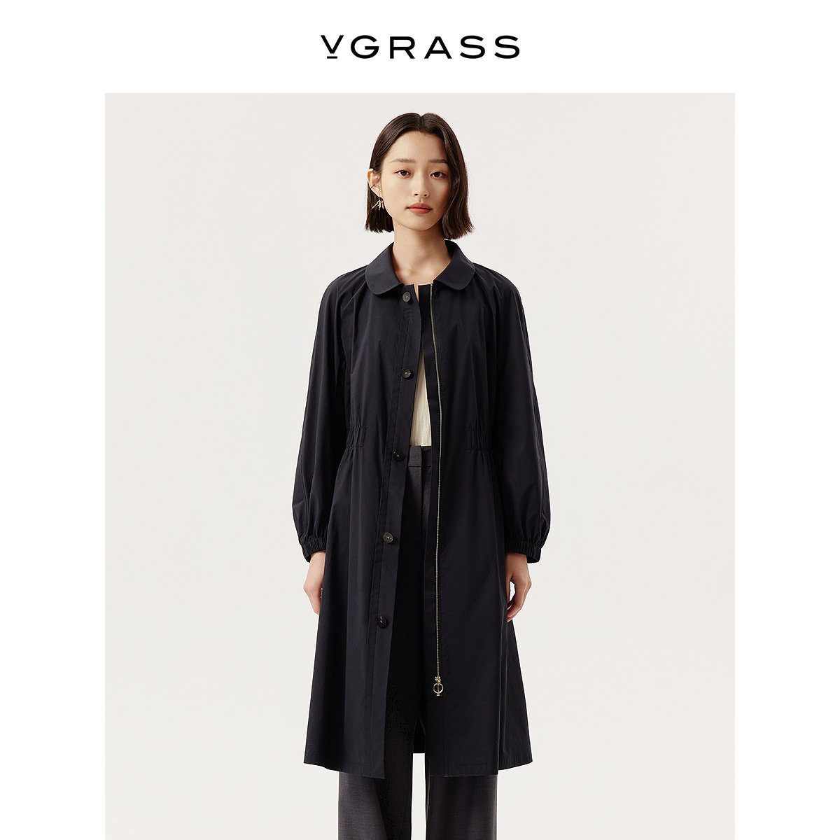 VGRASS彼得潘领收腰显瘦轻型风衣