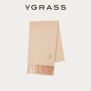 新款 VGRASS25冬季 白中白山羊绒重工绣花两色可选围巾 WISH系列