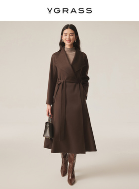VGRASS维格娜丝24年冬新款羊毛羊绒9分小X型毛呢大衣VSD2P4673A