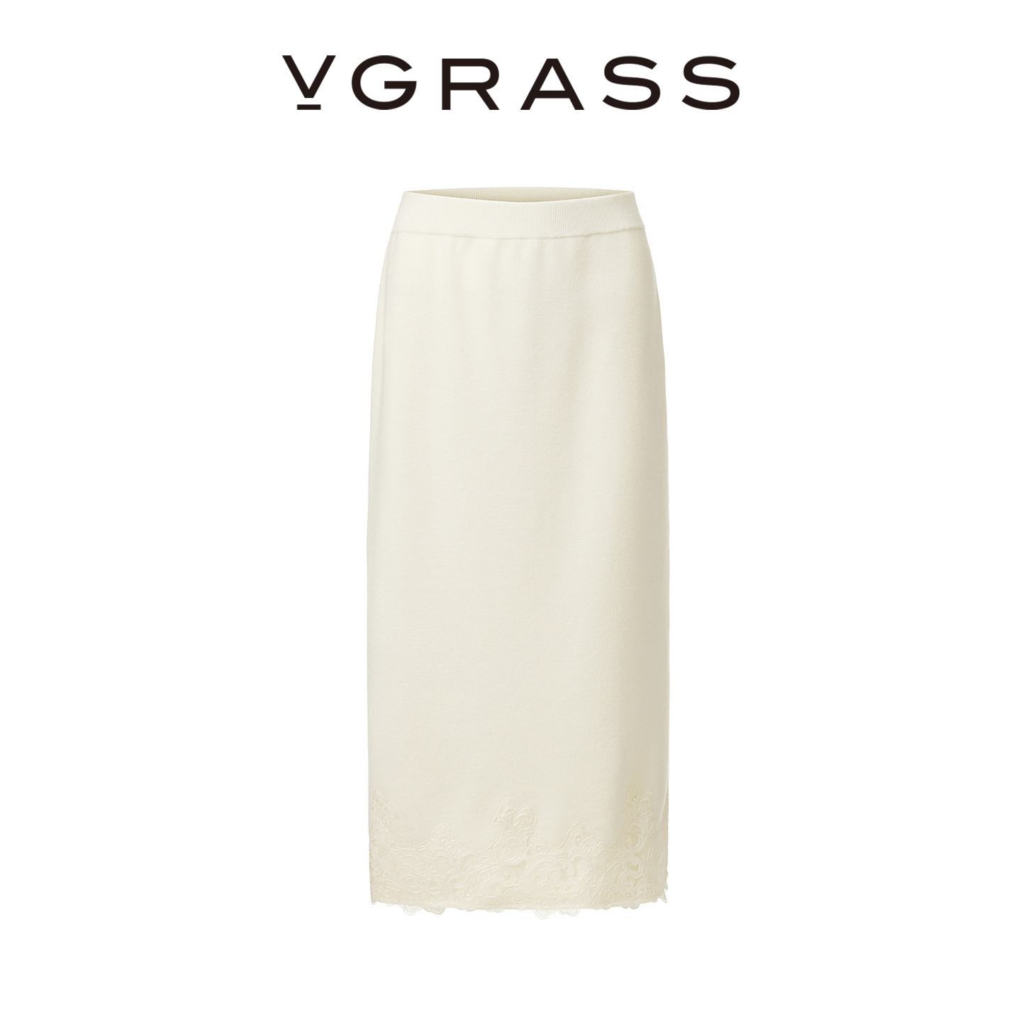 VGRASS蕾丝镶拼绵羊毛针织连衣裙