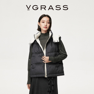 【丝驼绒】VGRASS25冬新款桑蚕丝骆驼绒90鹅绒温暖羽绒马甲叠穿