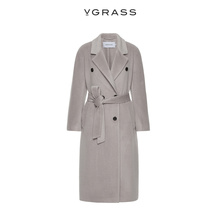 新款 VGRASS复古气质羊毛驼绒大衣女冬季 灰毛呢大衣VSD2O4X780 经典