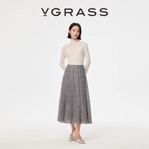 VGRASS满幅蕾丝精致半身裙
