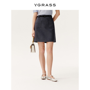 新款 VGRASS维格娜丝25年夏季 棉麻混纺A字半裙VSB2Q2307C