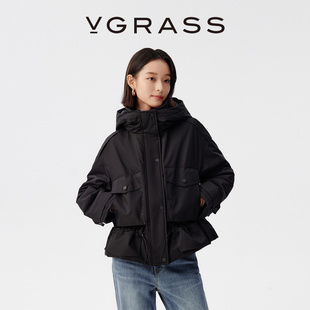 羽绒服女 哑光面料多口袋连帽短款 VGRASS冲锋衣式 鹅绒羽绒衣冬新款
