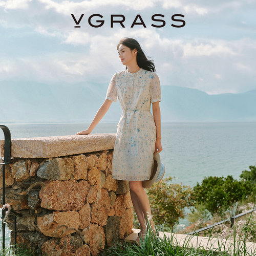 VGRASS水彩晕染印花连衣裙