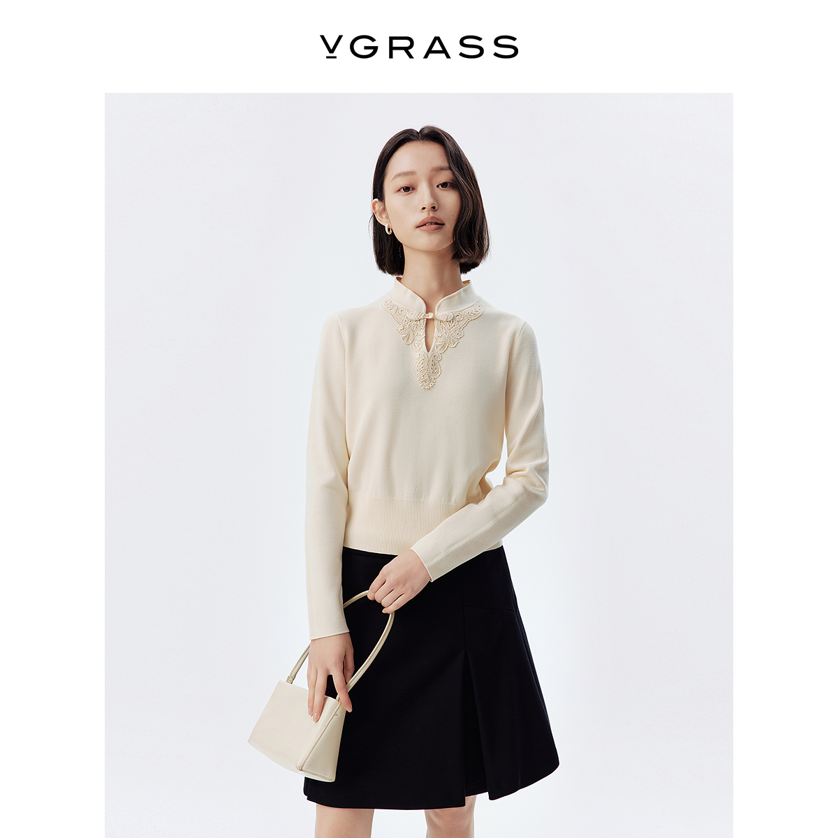 VGRASS新中式蕾丝盘扣上衣