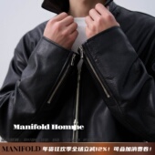 Manifold｜意大利进口绵羊皮肌理翻领机车双拉链皮衣夹克外套