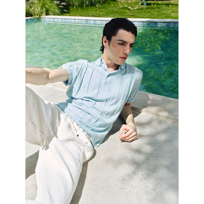 ManifoldUPW亚麻暗纹polo短袖