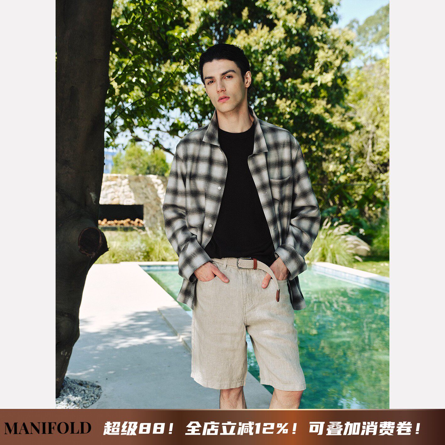 Manifold｜汉麻老钱静奢松弛宽松休闲铆钉空气感凉爽透气牛仔短裤