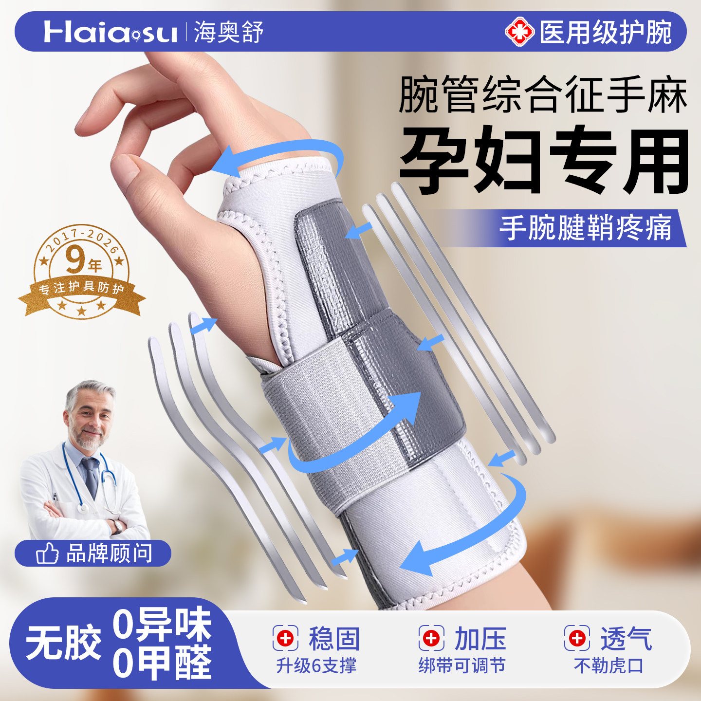 腕管综合症护具孕期腕部手麻专用手腕孕妇腱鞘护腕医用月子腕带