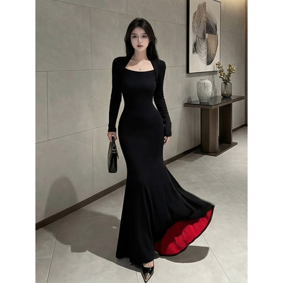 法式步步生莲方领长袖洋