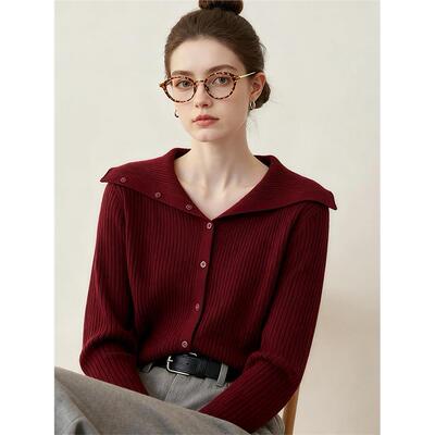 法式高级感圣诞红色翻领