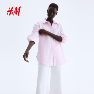 宽松翻领牛津纺慵懒衬衣打底衫 HM女装 高智感法式 春季 0925212 衬衫