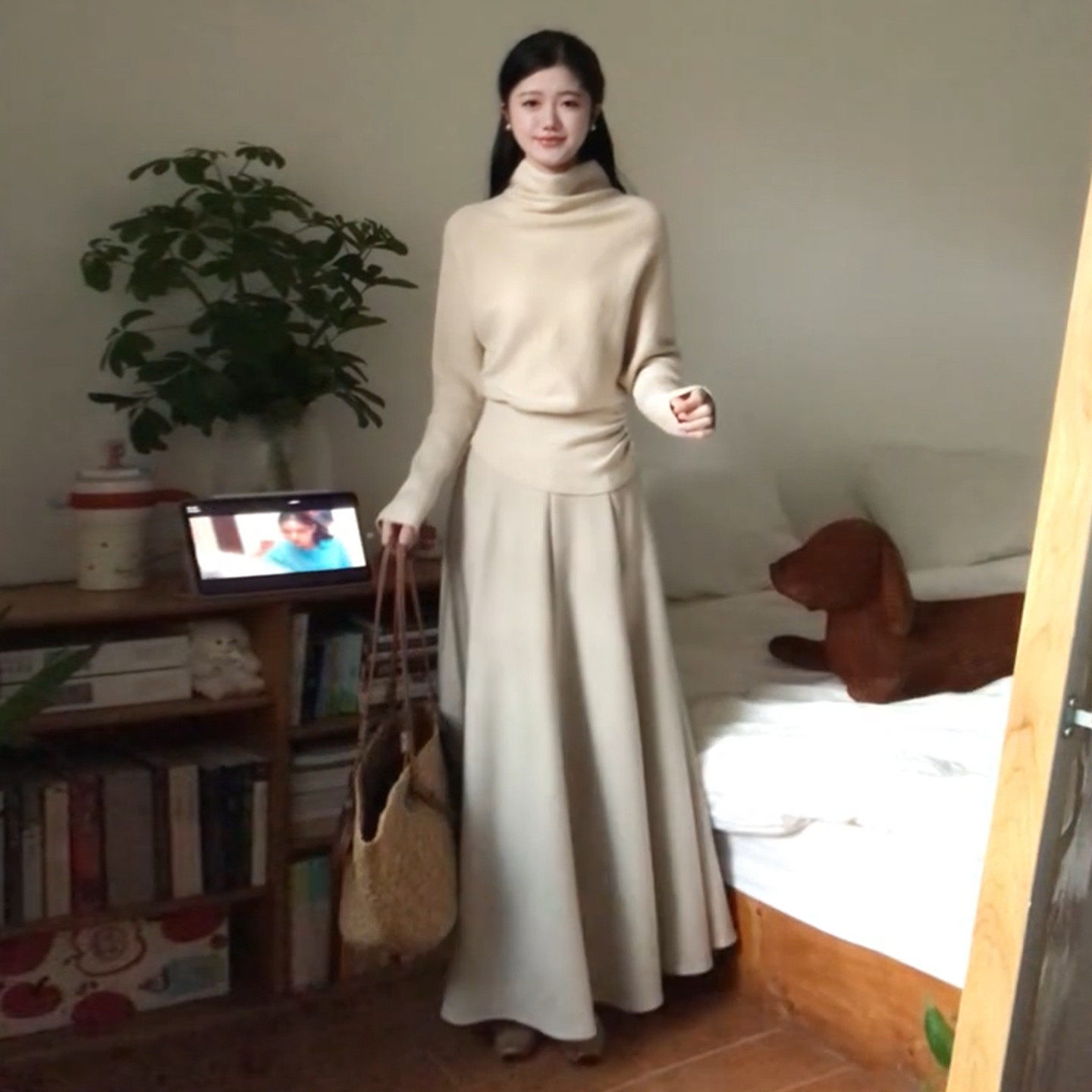 法式气质温柔千金风针织洋装女秋冬2026新款半高领内搭套装长裙