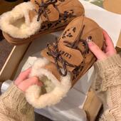 女2025冬季 新款 加绒保暖雪地靴豹纹增高棉鞋 厚底德训鞋 休闲板鞋