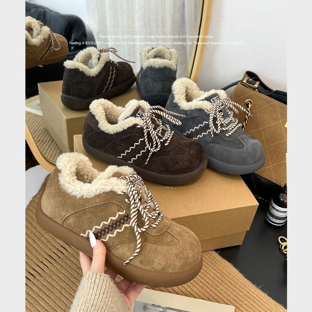 真皮版~厚底丑萌加绒德迅鞋女