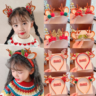 圣诞节可爱儿童发夹麋鹿鹿角女童发饰森系宝宝发卡发箍头箍头饰女