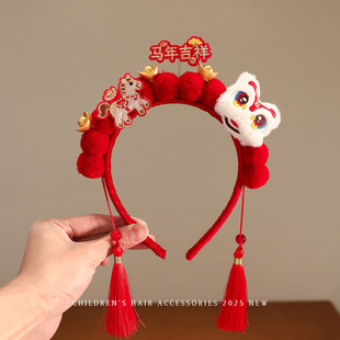 新年可爱红色儿童发箍头饰马年吉祥女童宝宝发卡头箍流苏过年发饰