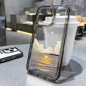 8plus7p亚克力xr创意16个性 ins风落日适用苹果17promax手机壳iPhone16新款 13mini透明xs高级感15 x防摔保护