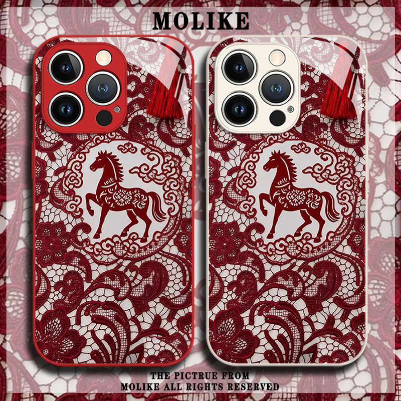 剪纸马适用小米17promax手机壳15ultra马年14新款13红米k90新年80本命年70过年60至尊版50玻璃note12红色11外