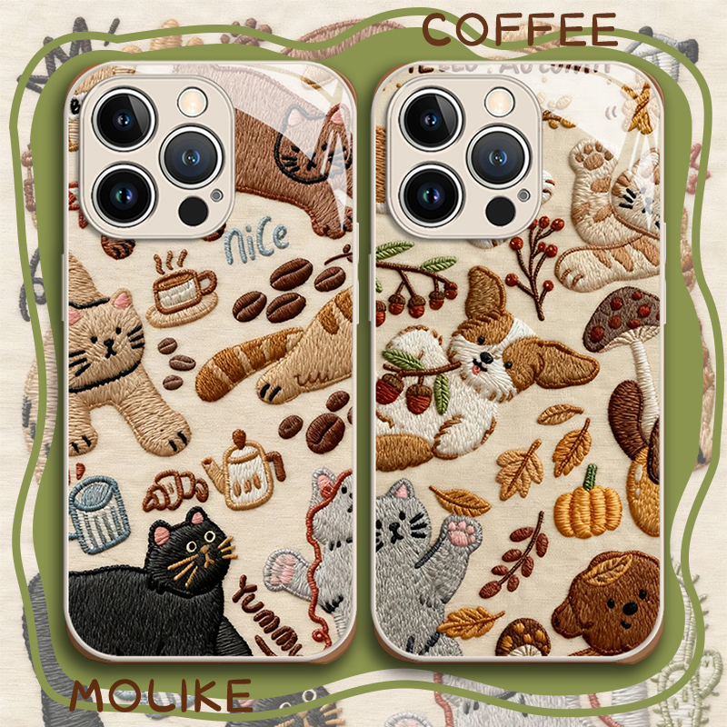 咖啡小猫小狗适用华为pura80手机壳mate70pro卡通nova14新款13可爱12荣耀400玻璃300/200/x60/50/magic8/7/6
