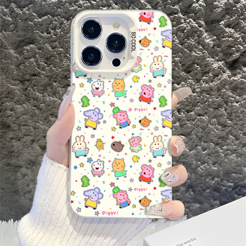 适用苹果18promax手机壳iPhone17满屏小猪佩奇16plus新款15卡通14可爱13镭射12乔治x创意xr磨砂xs防摔8全包7