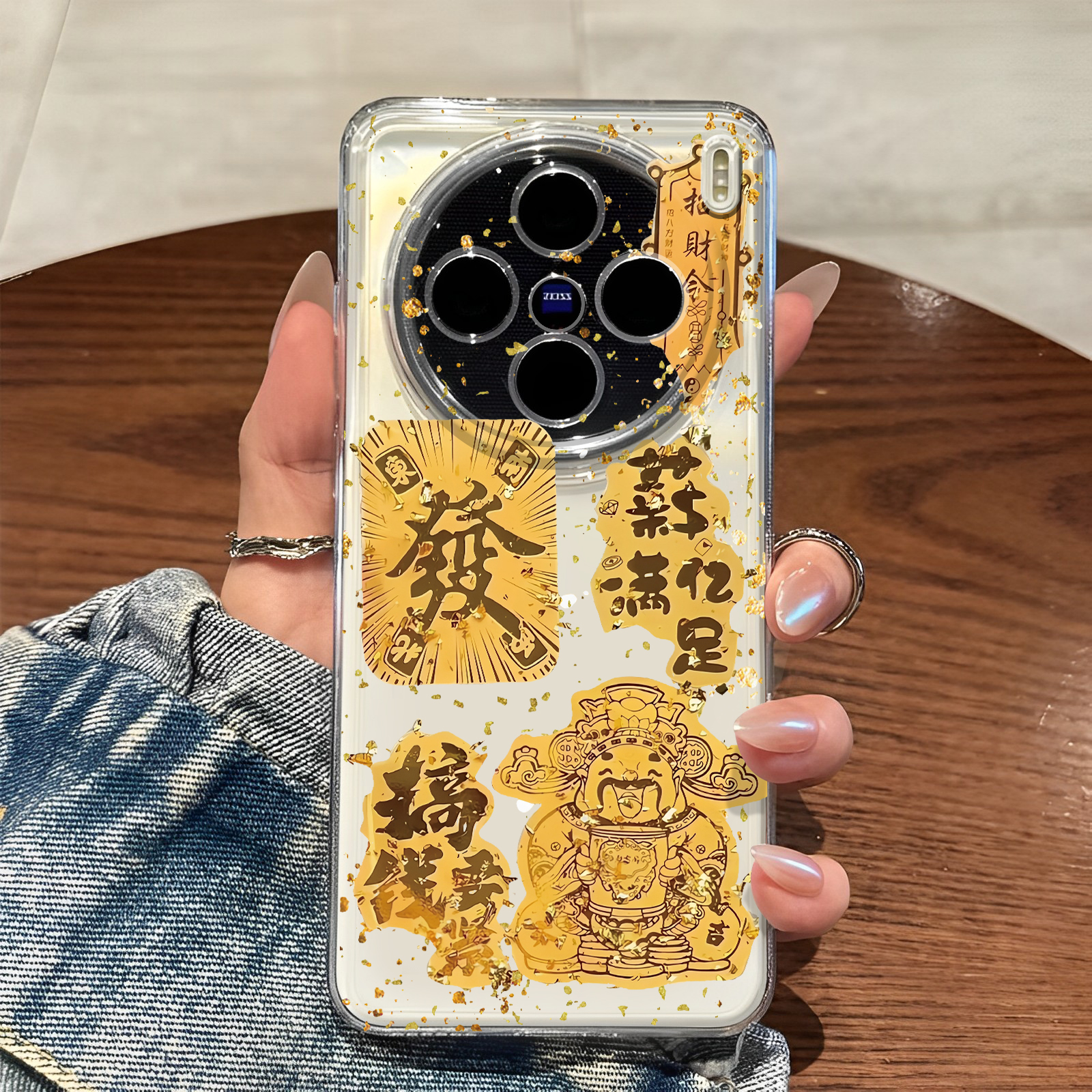 适用vivo手机壳金箔财神招财猫