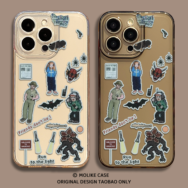 像素怪奇物语适用苹果17promax手机壳iPhone16周边15新款14透明13mini贴纸12美剧11欧美x创意xr防摔xs全包8/7