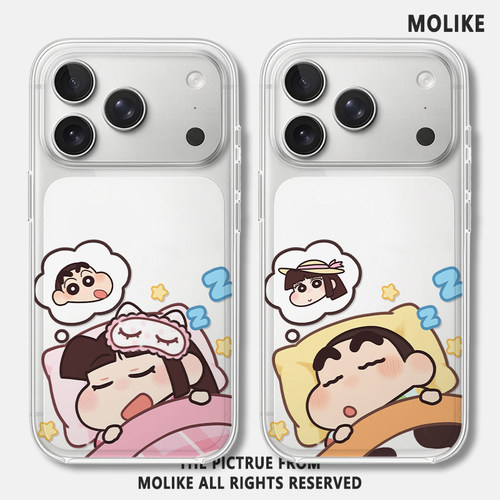 睡觉蜡笔小新小爱适用苹果17promax手机壳iPhone16情侣15新款14卡通13mini可爱12透明11防摔x一对xr男xs女8/7