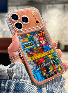 积木马里奥适用苹果17橙色手机壳iPhone16promax超级玛丽15新款14立体13mini机械12透明11男x套xr/xs/8/7/air