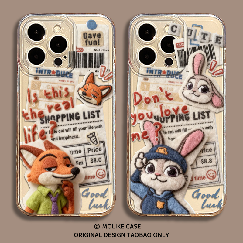 毛绒尼克朱迪适用iqoo15手机壳13疯狂动物城z9turbo情侣12男11s一加ace5新款neo10pro女1+2/3v/9/8/7/6/vivo