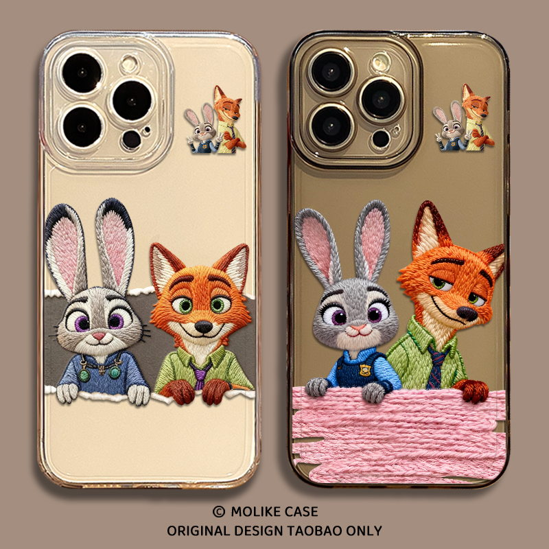 刺绣尼克朱迪适用iqoo15手机壳13疯狂动物城z9turbo透明12周边11s一加ace5新款neo10pro/1+2/3v/9/8/7/6/vivo