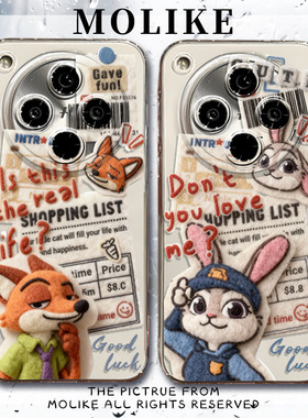 毛绒尼克朱迪适用oppofindx9手机壳findx8Ultra疯狂动物城7pro新款6情侣5透明4兔子3全包OPPO镜头s十保护套+