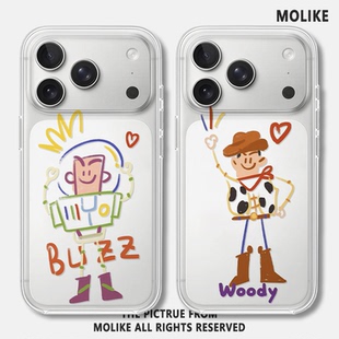 涂鸦玩具总动员适用苹果17promax手机壳iPhone16透明15新款14动漫13mini男12巴斯光年11卡通x迪士尼xr/xs/8/7