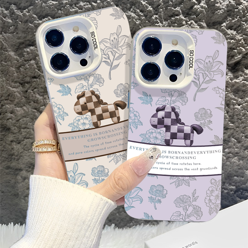 棋盘格小马适用iqoo15手机壳13马年z9turbo新年12本命年11s一加ace5新款neo10pro复古1+2高级3v/9/8/7/6/vivo