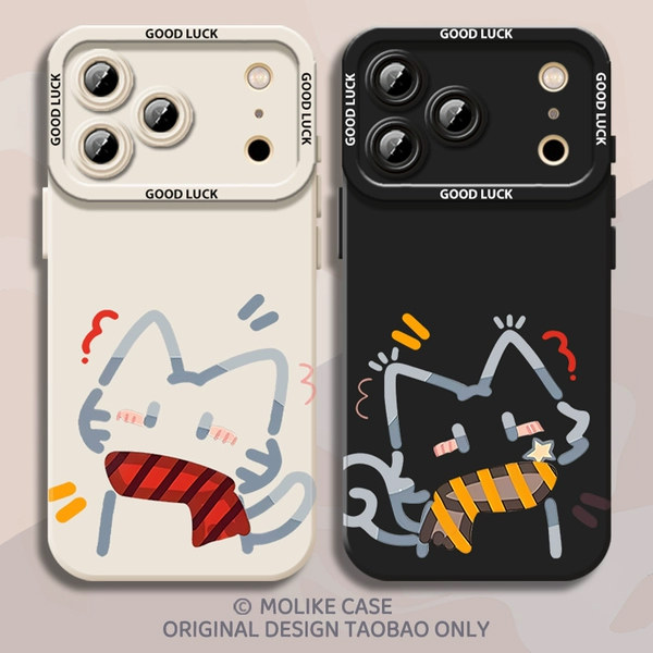 冬日围巾小猫适用苹果17promax手机壳iPhone16情侣15新款14卡通可爱13mini硅胶12秋冬11一对x男xr女xs防摔8/7