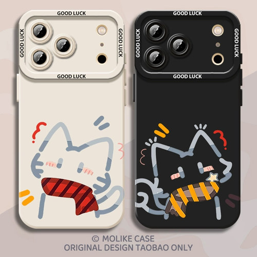 冬日围巾小猫适用苹果17promax手机壳iPhone16情侣15新款14卡通可爱13mini硅胶12秋冬11一对x男xr女xs防摔8/7