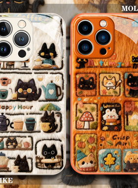 小黑猫适用小米17promax手机壳15ultra毛绒风14新款13红米k90毛茸茸80秋冬70玻璃60至尊版50保护note12外套11