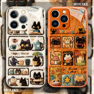 小黑猫适用小米17promax手机壳15ultra毛绒风14新款 50保护note12外套11 13红米k90毛茸茸80秋冬70玻璃60至尊版