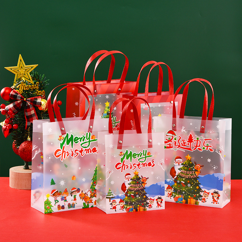 平安夜圣诞节礼品袋PP磨砂透明礼品袋卡通包装礼盒糖果包装袋子