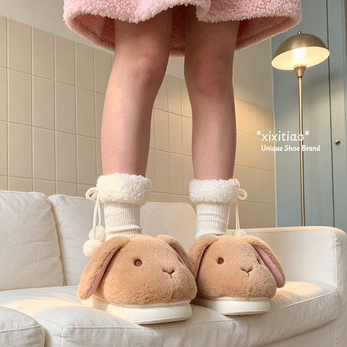 软萌垂耳小兔棉拖鞋女家用保暖