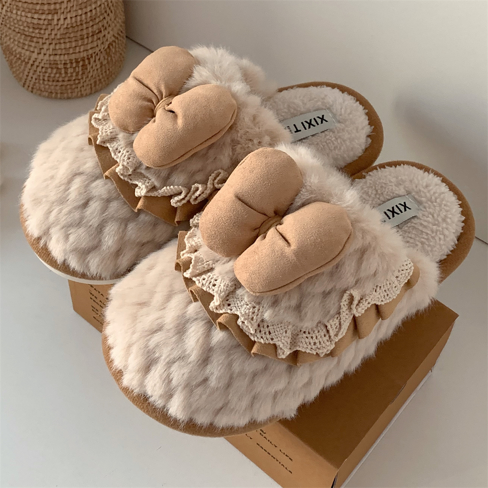 韩式复古风ins保暖防滑棉拖鞋