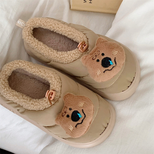 潮酷创意束口家居鞋 外穿加绒棉拖鞋 男女 趣味小熊冬季 情侣卡通新款